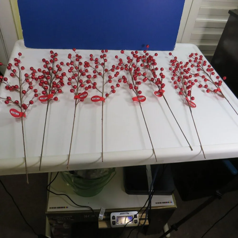 Red Floral (8) Stem Glitter Berries Faux Floral Picks